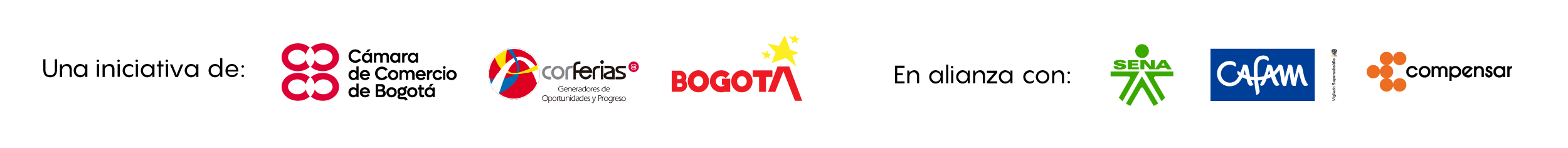 Logos: Cámara y comercio, Corferias, SENA, Cafam y Compensar