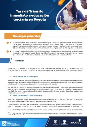 Tasa de tránsito inmediato a la educación terciara en Bogotá