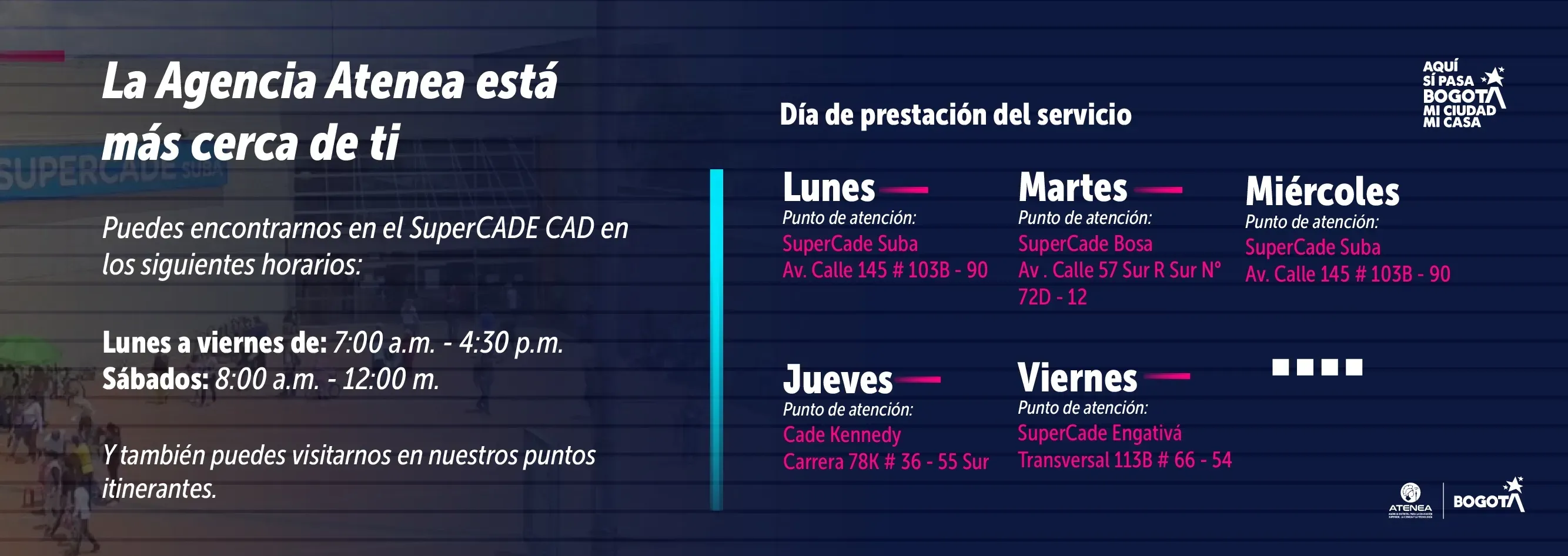 Puntos atención SUPERCADE Agencia ATENEA Bogotá